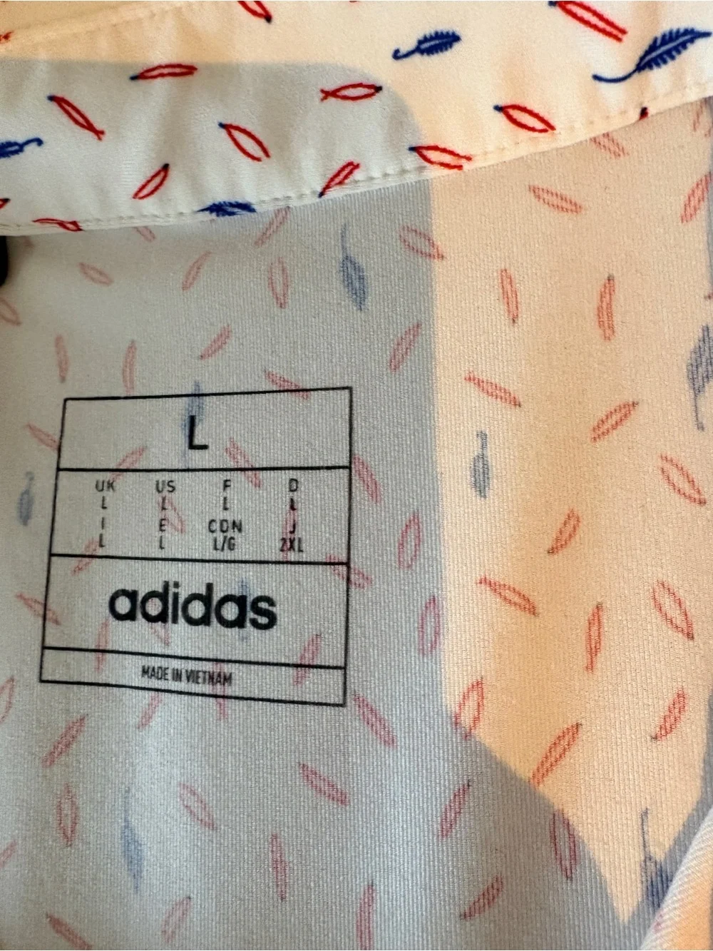 adidas Men’s White Polo with Red & Blue Micro Print